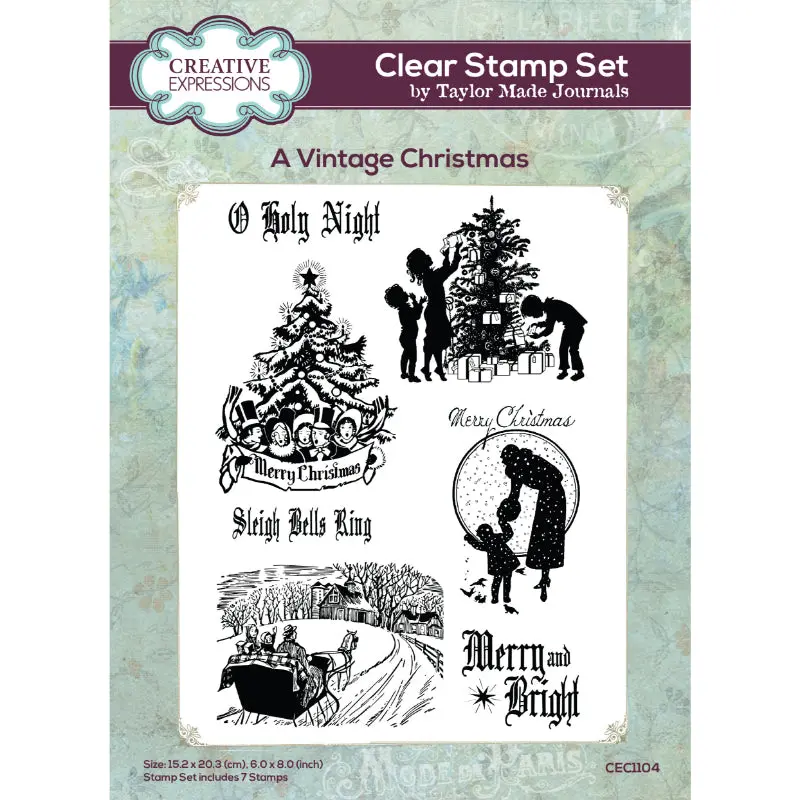 Creative Expressions Taylor Made Journals A Vintage Christmas 6 In X 8 In Clear Stamp Set 1