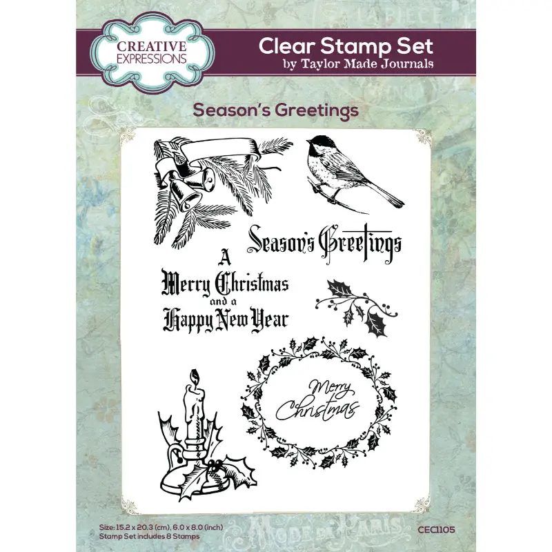 Creative Expressions Taylor Made Journals Season's Greetings 6 In X 8 In Clear Stamp Set 1