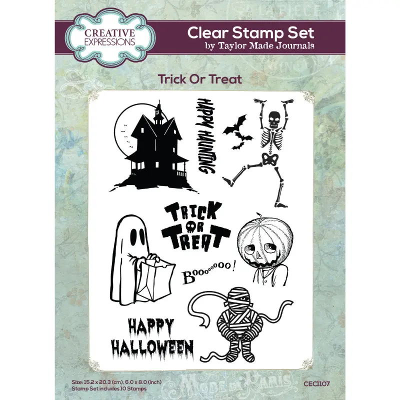 Creative Expressions Taylor Made Journals Trick Or Treat 6 In X 8 In Clear Stamp Set 1