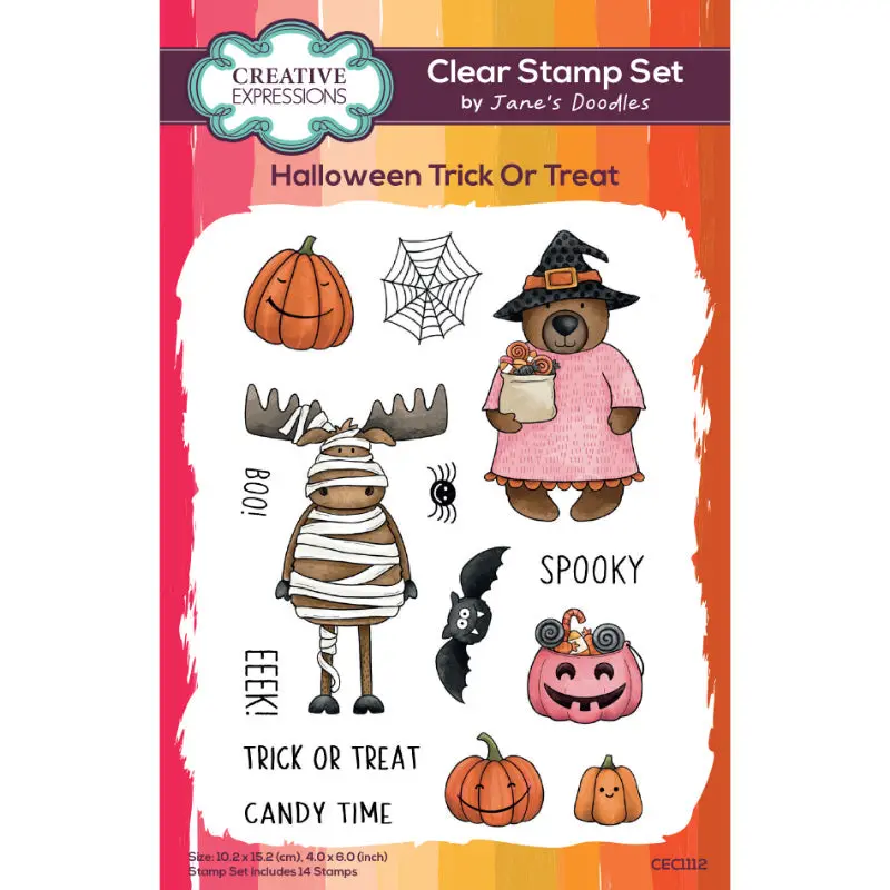 Creative Expressions Jane's Doodles Halloween Trick Or Treat 4 In X 6 In Clear Stamp Set 1
