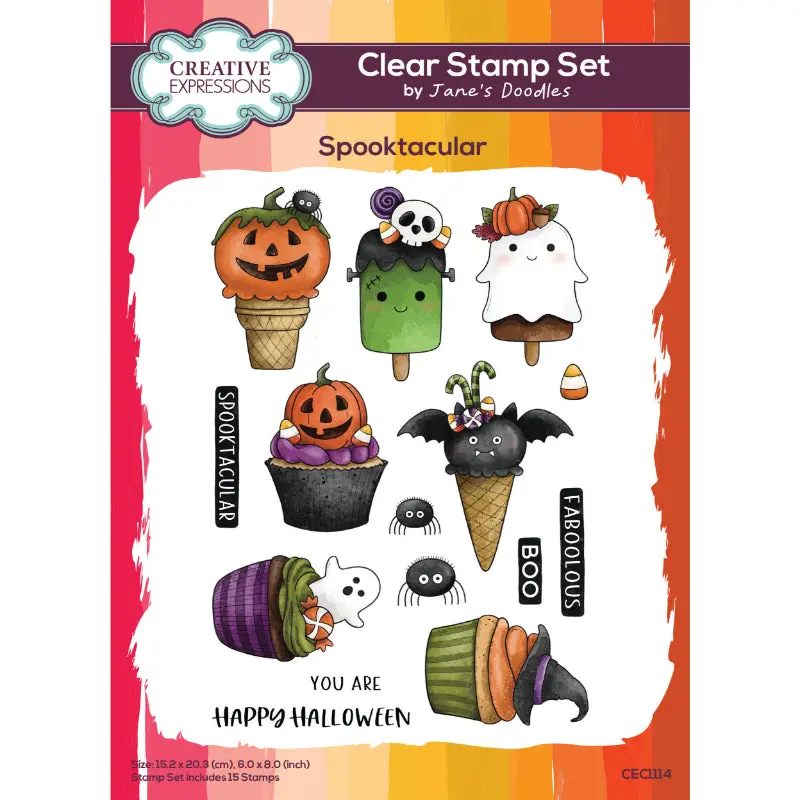 Creative Expressions Jane's Doodles Spooktacular 6 In X 8 In Clear Stamp Set 1