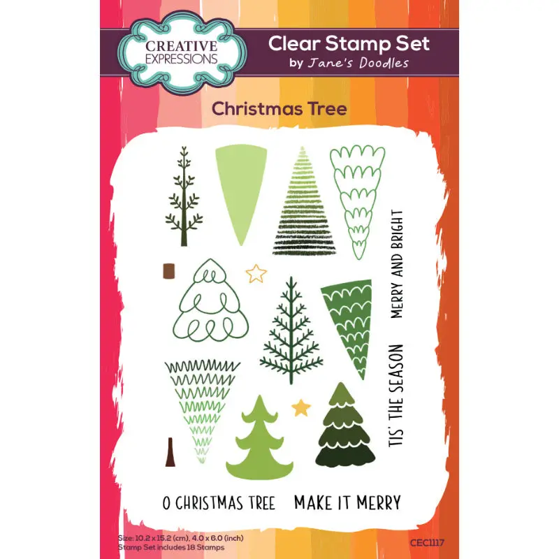 Creative Expressions Jane's Doodles Christmas Tree 4 In X 6 In Clear Stamp Set 1