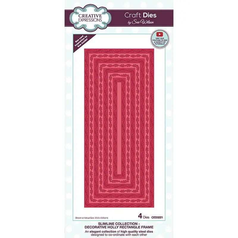 Creative Expressions Sue Wilson Slimline Decorative Holly Rectangle Frame Craft Die 1