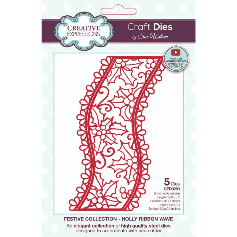 Creative Expressions Sue Wilson Festive Holly Ribbon Wave Craft Die 1