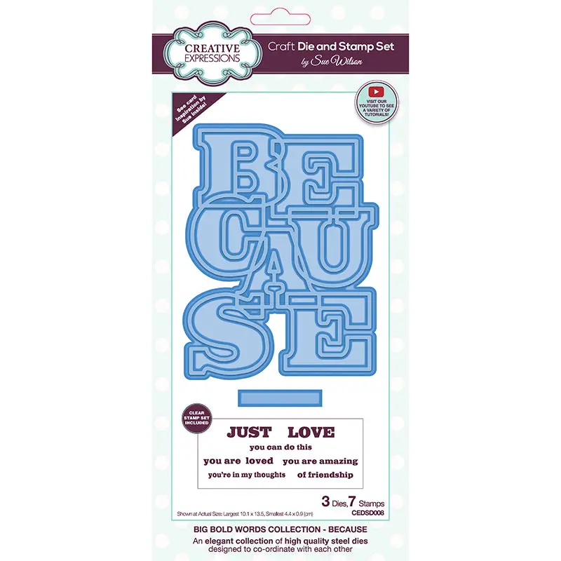 Sue Wilson Big Bold Words Because Craft Die & Stamp Set 1