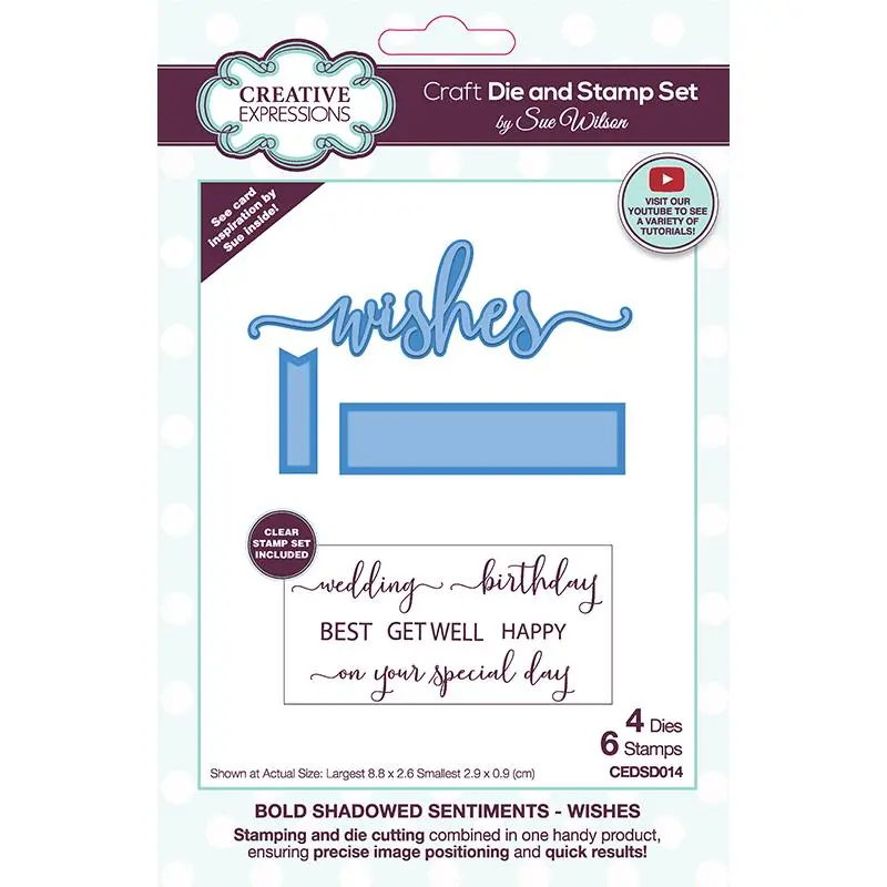 Creative Expressions Sue Wilson Bold Shadowed Sentiments Wishes Craft Die And Stamp Set 1