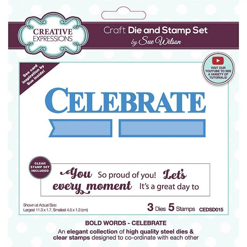 Creative Expressions Sue Wilson Celebrate Craft Die & Stamp Set 1