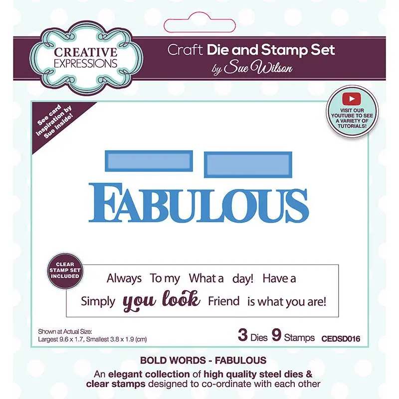 Creative Expressions Sue Wilson Fabulous Craft Die & Stamp Set 1