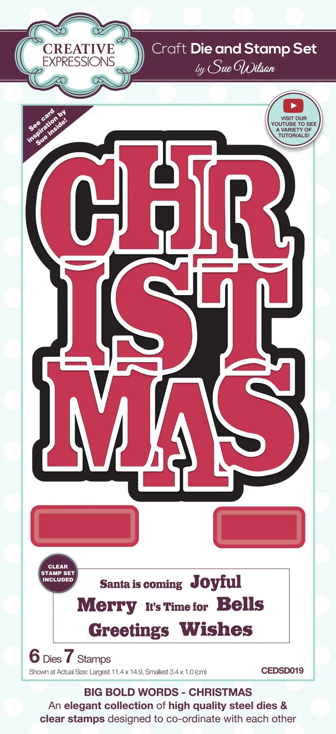 Creative Expressions Sue Wilson Big Bold Words Christmas Craft Die & Stamp Set 1