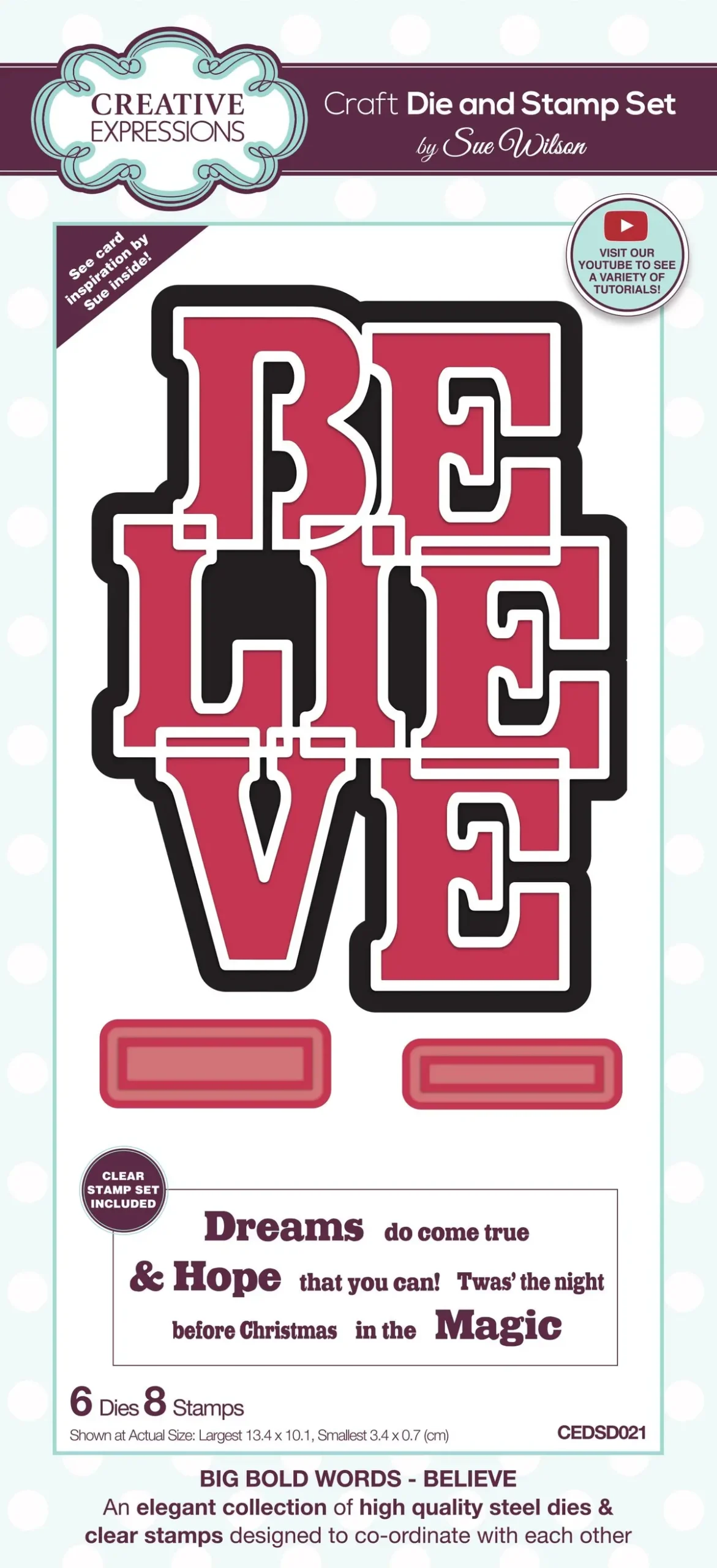 Creative Expressions Sue Wilson Big Bold Words Believe Craft Die & Stamp Set 1