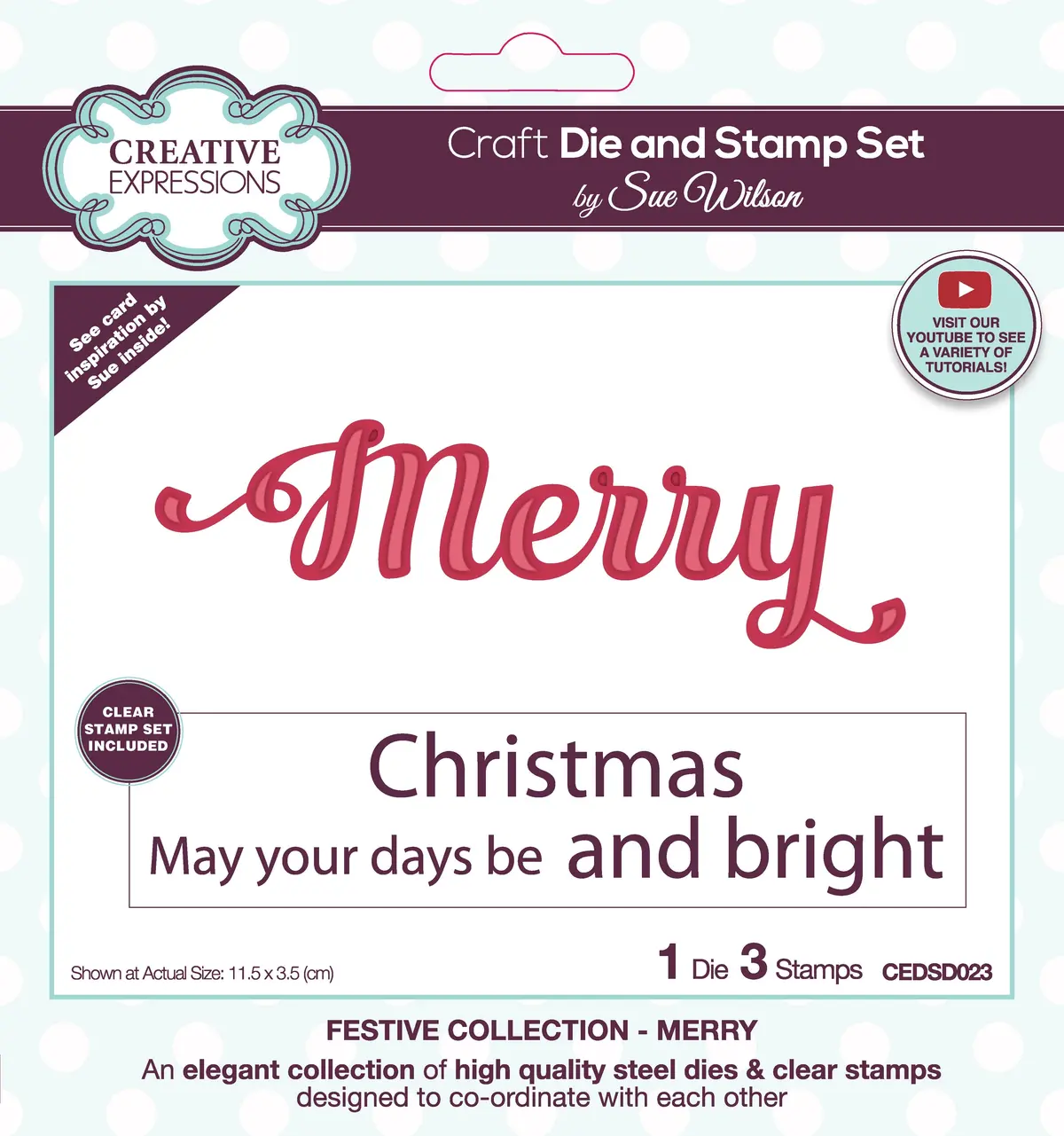 Creative Expressions Sue Wilson Merry Craft Die & Stamp Set 1