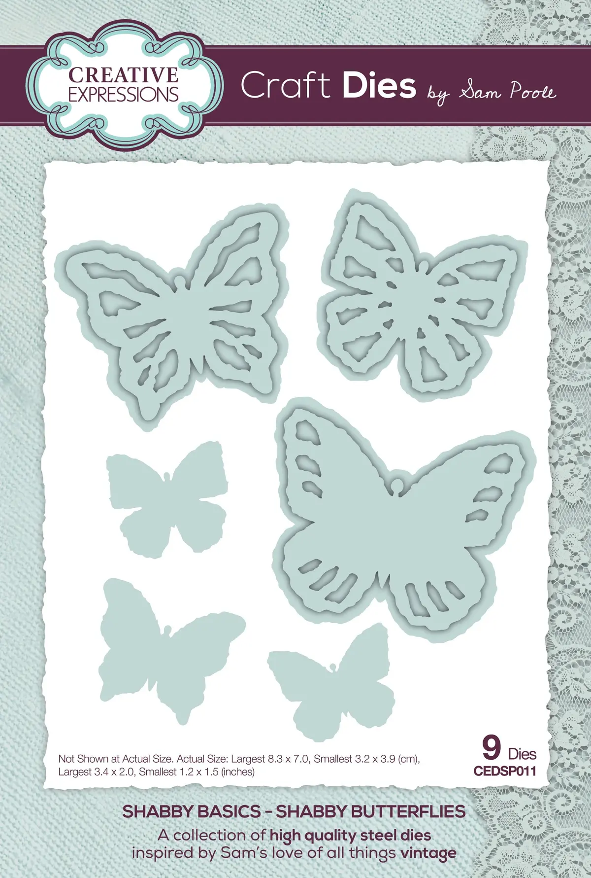 Creative Expressions Sam Poole Shabby Basics Shabby Butterflies Craft Die 1