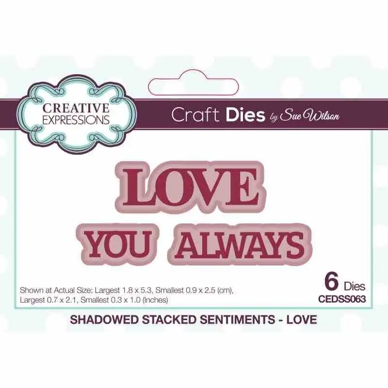 Creative Expressions Sue Wilson Love Shadowed Stacked Sentiment Craft Die 1