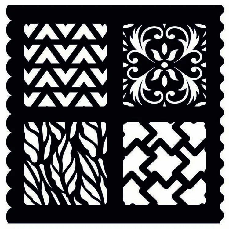 Creative Expressions 7" X 7" Artist Trading Stencil Scrolls & Tyre Tread 1