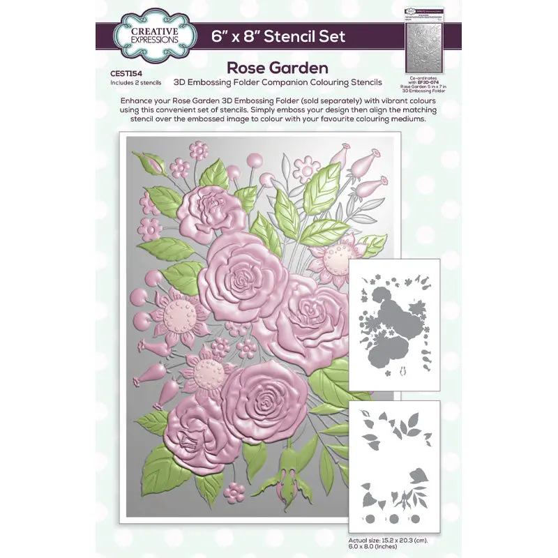 Creative Expressions Rose Garden Companion Colouring Stencil 6 In X 8 In Set Of 2 1