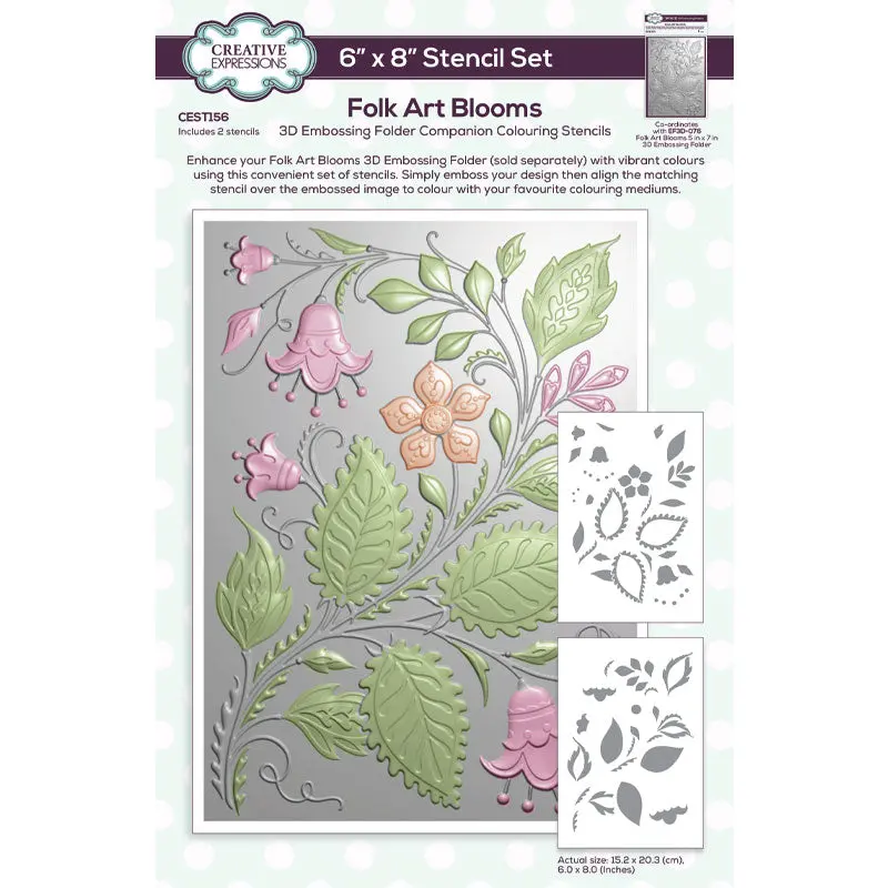Creative Expressions Folk Art Blooms Companion Colouring Stencil 6 In X 8 In Set Of 2 1