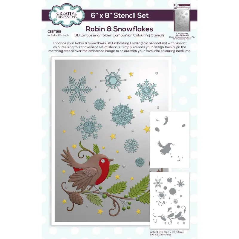 Creative Expressions Robin & Snowflakes Companion Colouring Stencil 6 In X 8 In Set Of 2 1