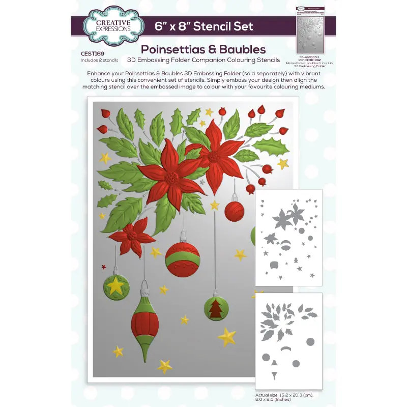 Creative Expressions Poinsettias & Baubles Companion Colouring Stencil 6 In X 8 In Set Of 2 1