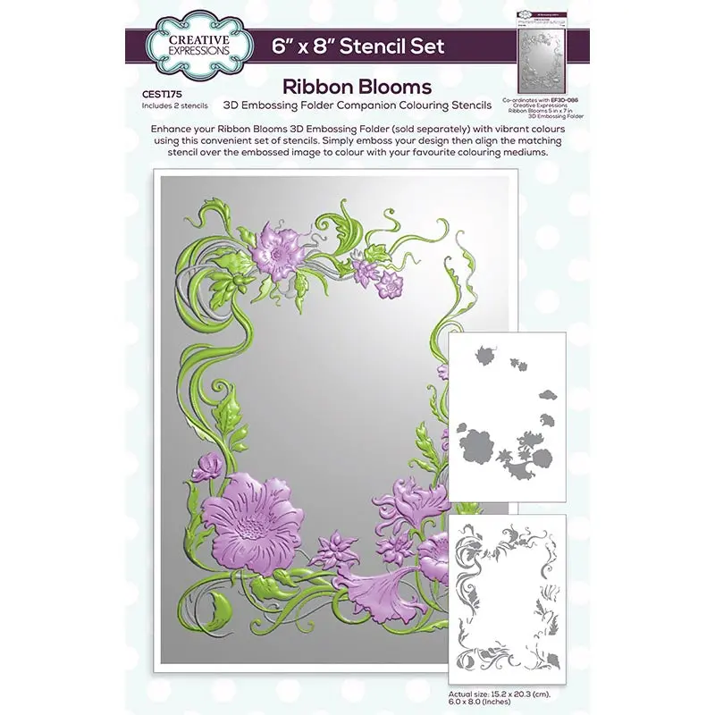 Creative Expressions Ribbon Blooms Companion Colouring Stencils 6 In X 8 In Set Of 2 1