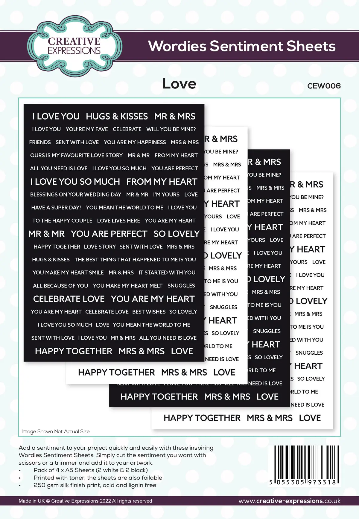 Creative Expressions Wordies Sentiment Sheets - Love Pk 4 6 In X 8 In 1