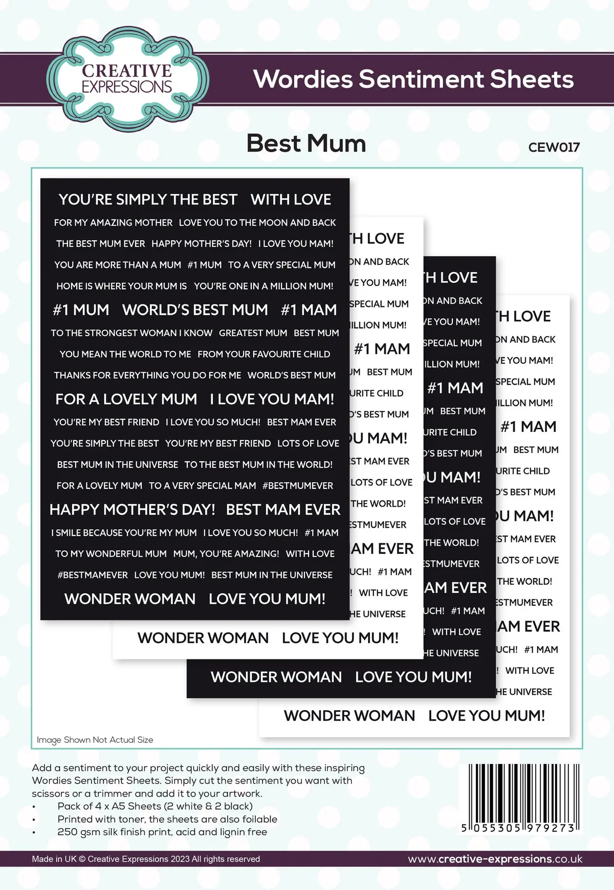 Creative Expressions Wordies Sentiment Sheets - Best Mum Pk 4 6 In X 8 In 1