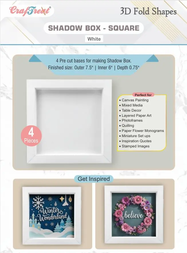 Craftreat 3D Fold Shapes - Shadow Box White - Square 4Pcs 1