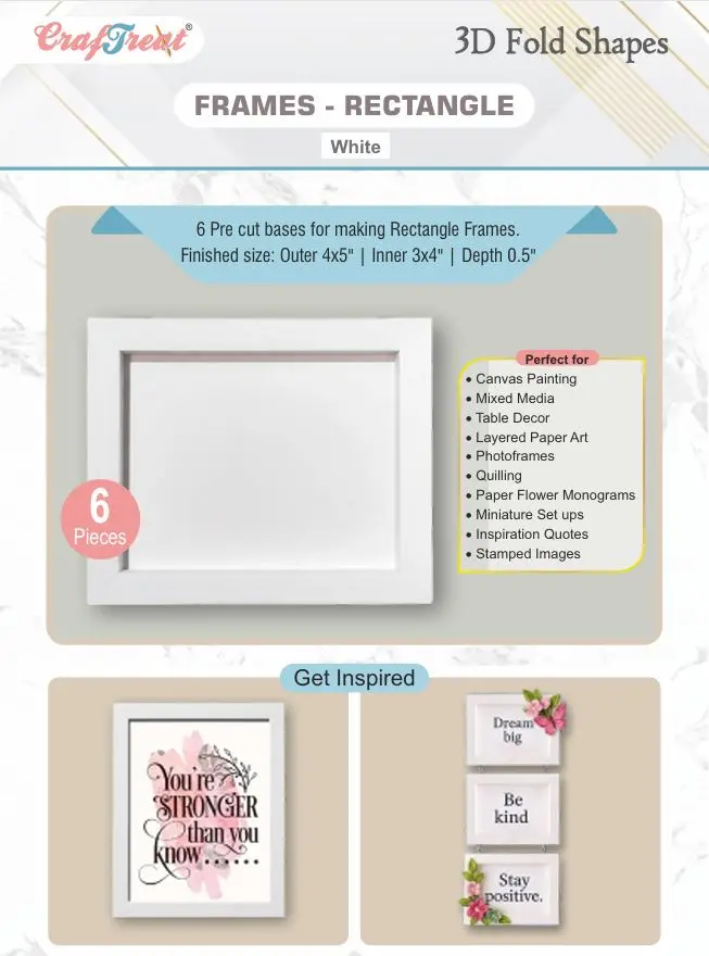 Craftreat 3D Fold Shapes - Frames White - Rectangle 6Pcs 1