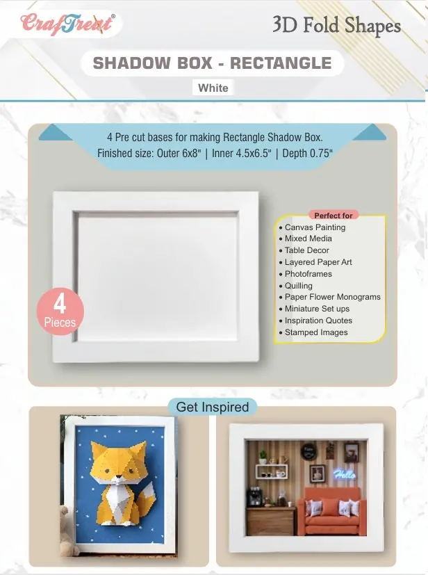 Craftreat 3D Fold Shapes - Shadow Box White - Rectangle 4Pcs 1