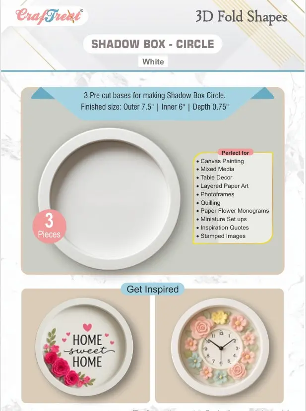 Craftreat 3D Fold Shapes - Shadow Box White - Circle 3Pcs 1