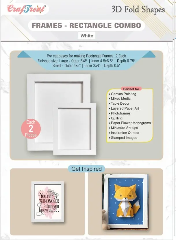 Craftreat 3D Fold Shapes - Frames White - Rectangle Combo 4Pcs 1