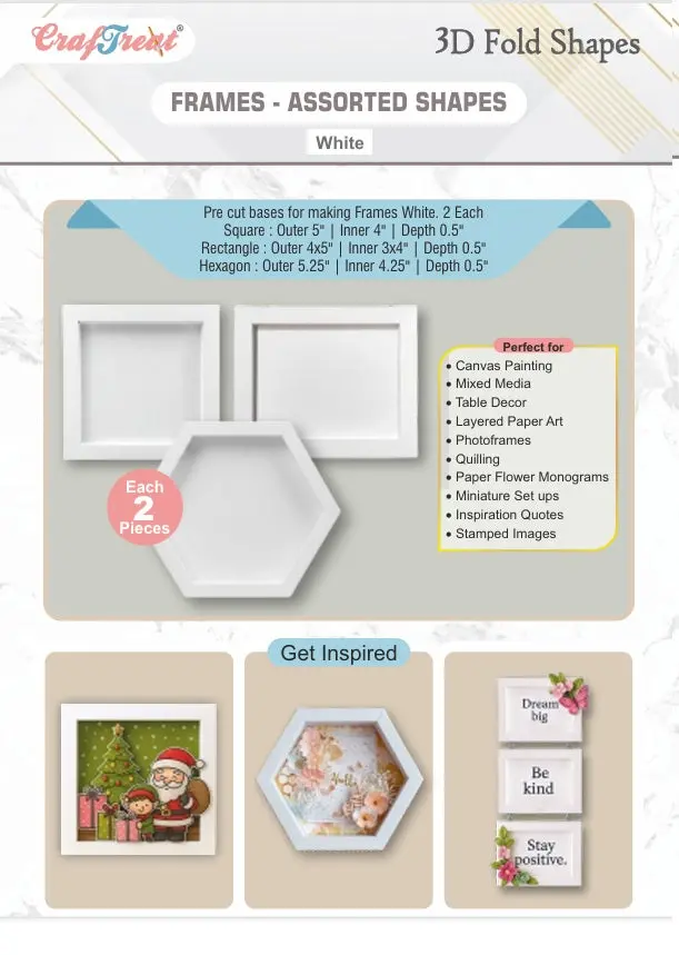 Craftreat 3D Fold Shapes - Frames White - Assorted Shapes 6Pcs 1