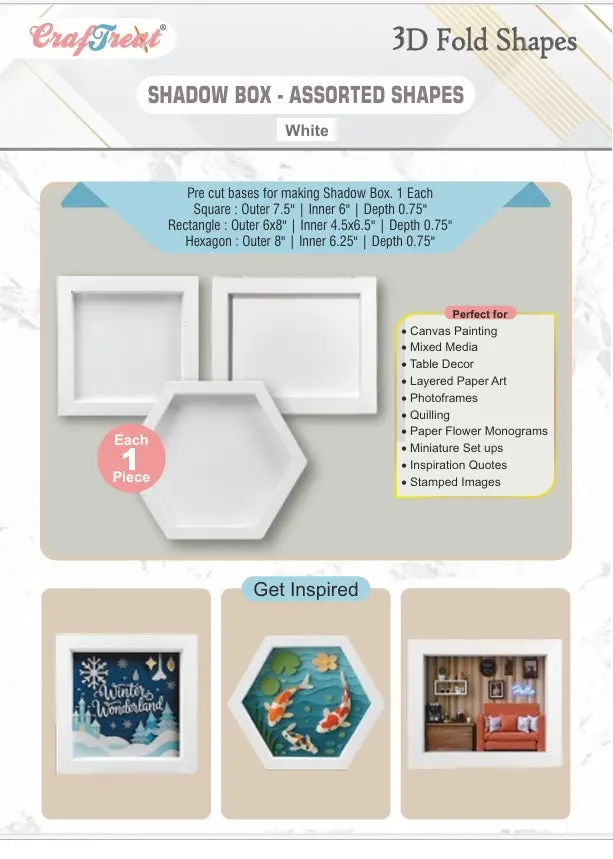 Craftreat 3D Fold Shapes - Shadow Box White - Assorted Shapes 3Pcs 1