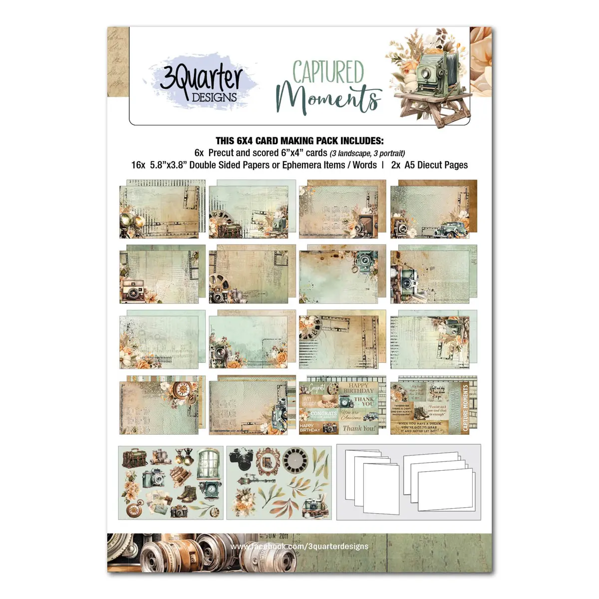 3Quarter Designs Captured Moments 6X4 Card Pack 1