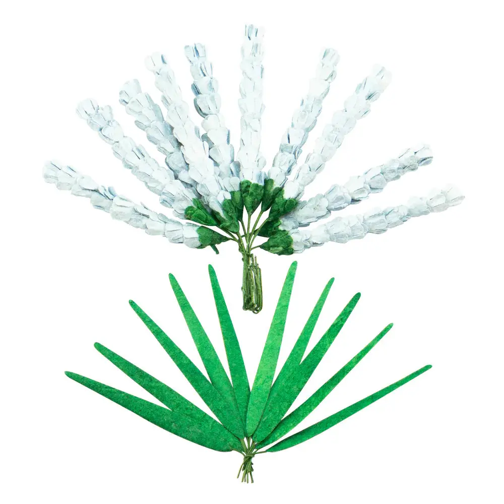 Couture Creations - Lavender Love Paper Flowers - 2-Tone Baby Blue Mulberry Paper Lavender Stems + Long Grass (20Pc) 1