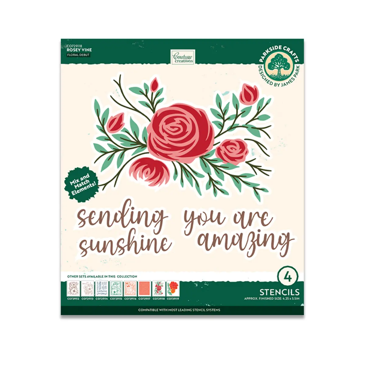 Rosey Vine Stencil Set (4Pc) 1