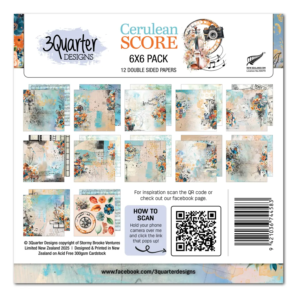 3Quarter Designs Cerulean Score 6X6 Paper Pack 1