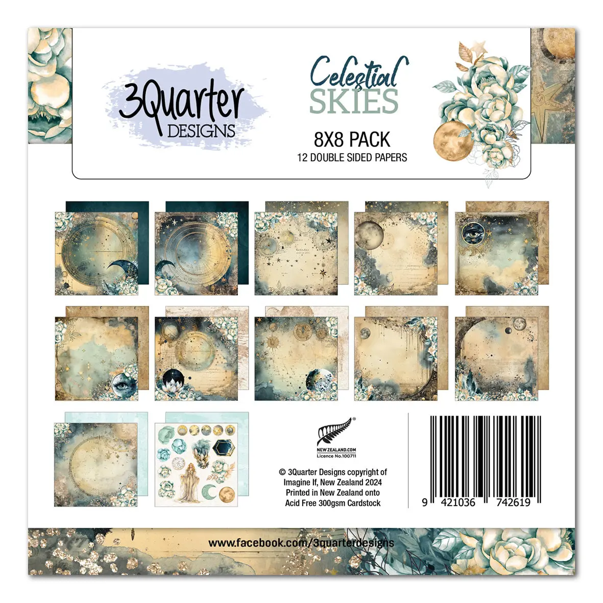 3Quarter Designs Celestial Skies 8X8 Paper Pack 1