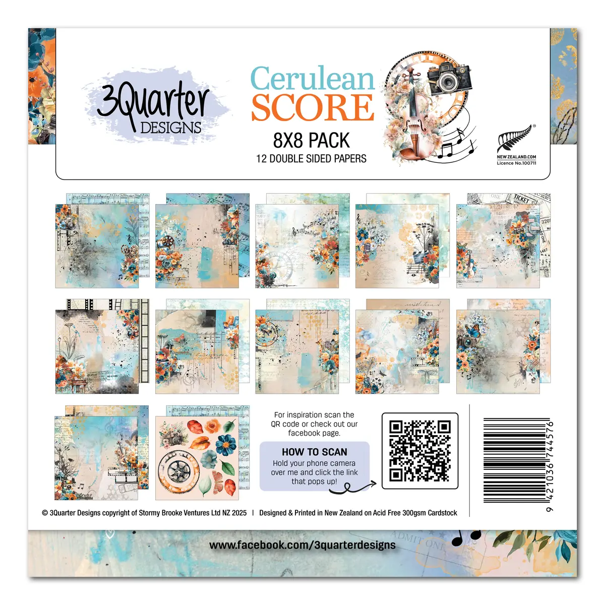 3Quarter Designs Cerulean Score 8X8 Paper Pack 1