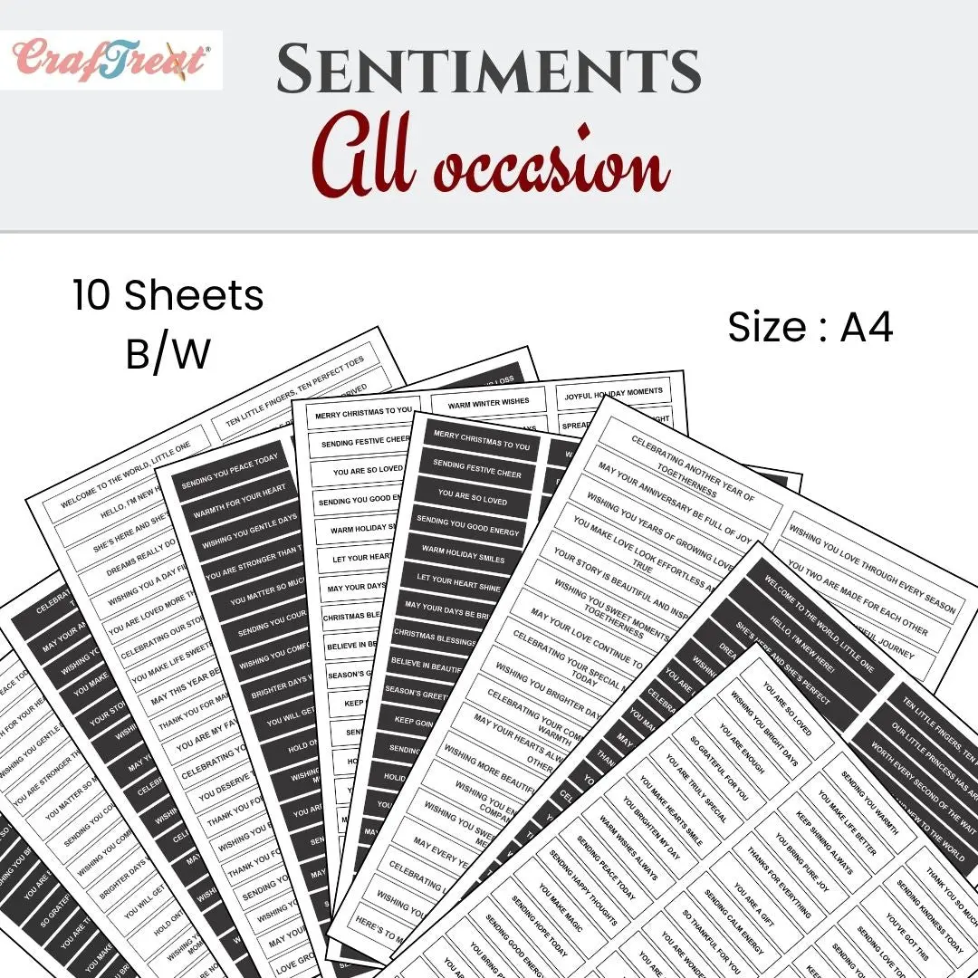 Craftreat Sentiment Sheets - All Occasions 10 Designs 1