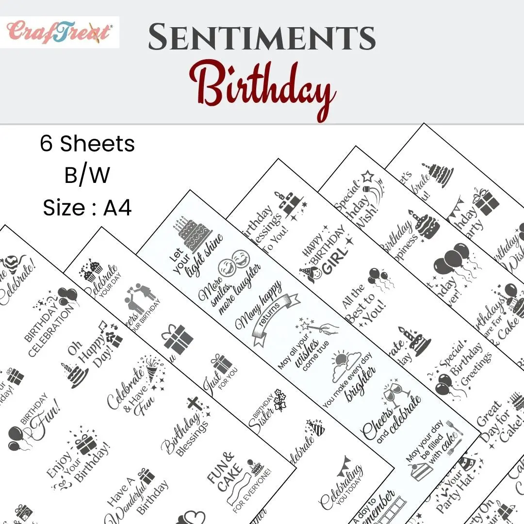 Craftreat Sentiment Sheets - Birthday 6 Designs 1