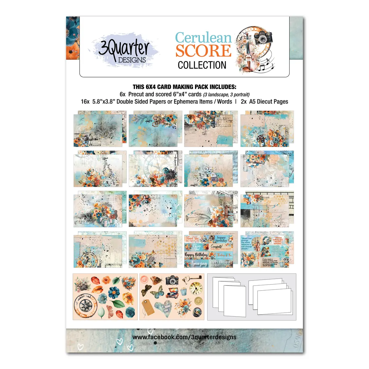3Quarter Designs Cerulean Score 6X4 Card Pack 1