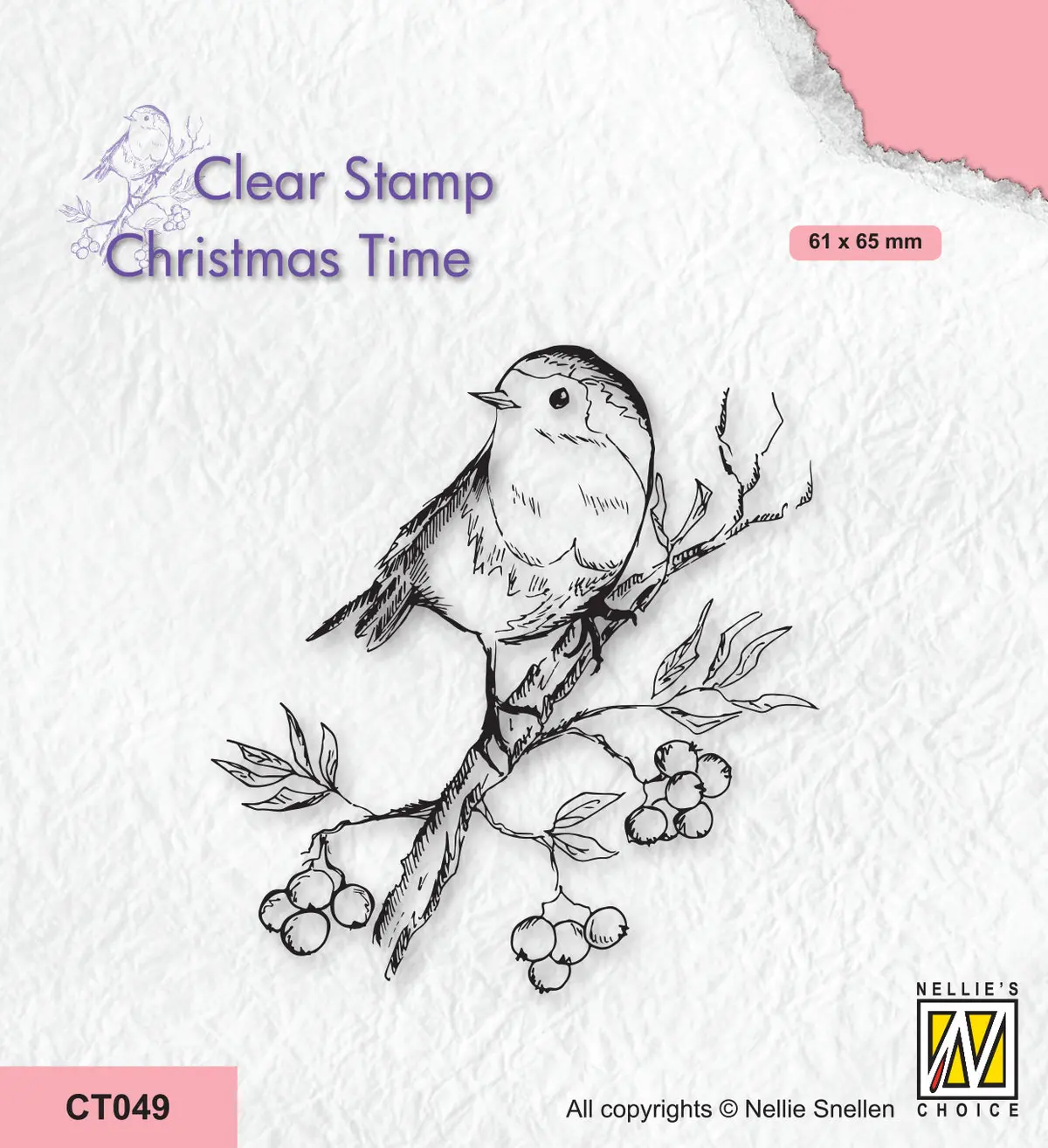 Nellie's Choice Clear Stamp - Christmas Time - Robin On Berry Branch 1