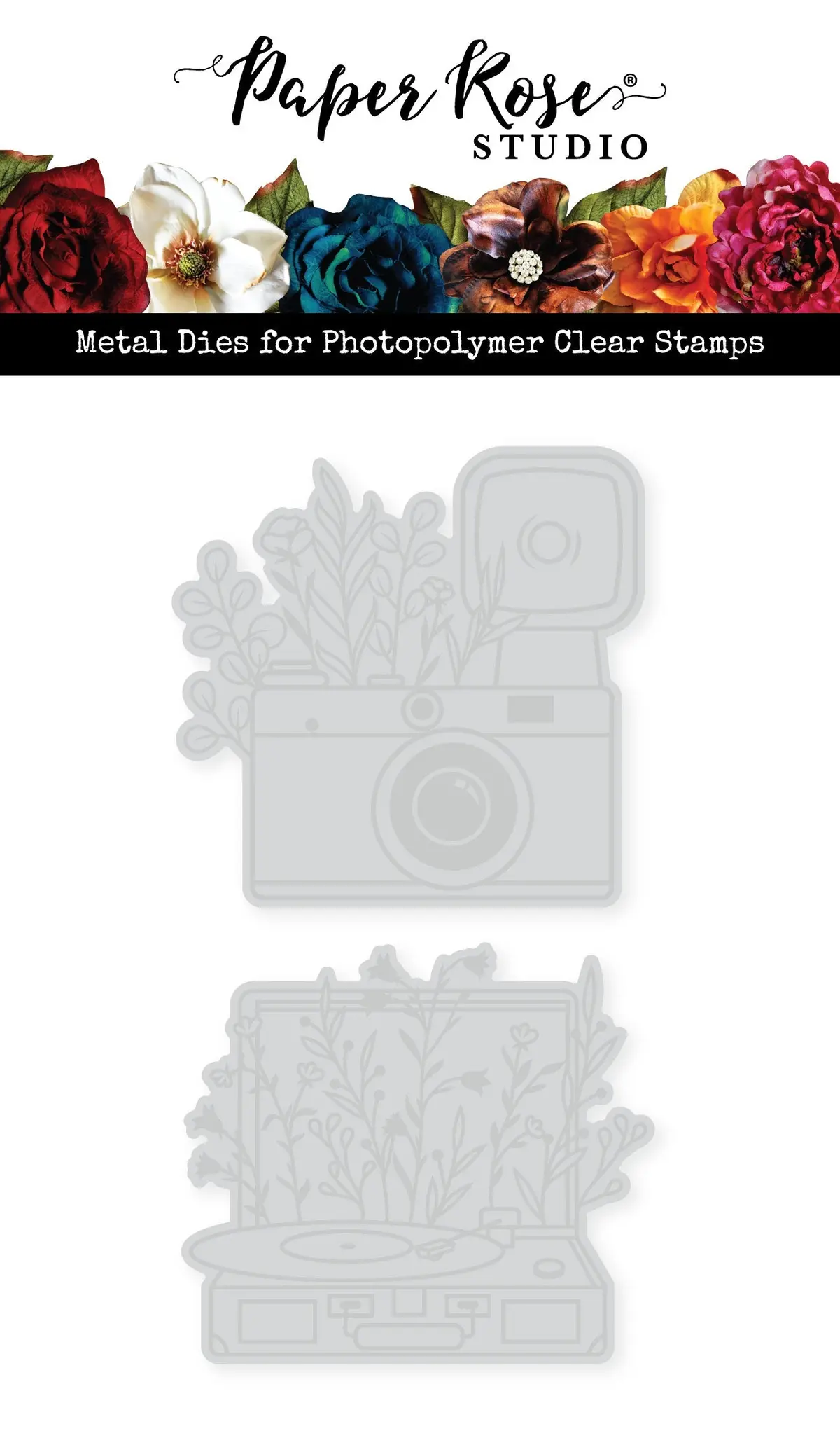 Vintage Floral Camera & Record Player Metal Cutting Die 34473 1