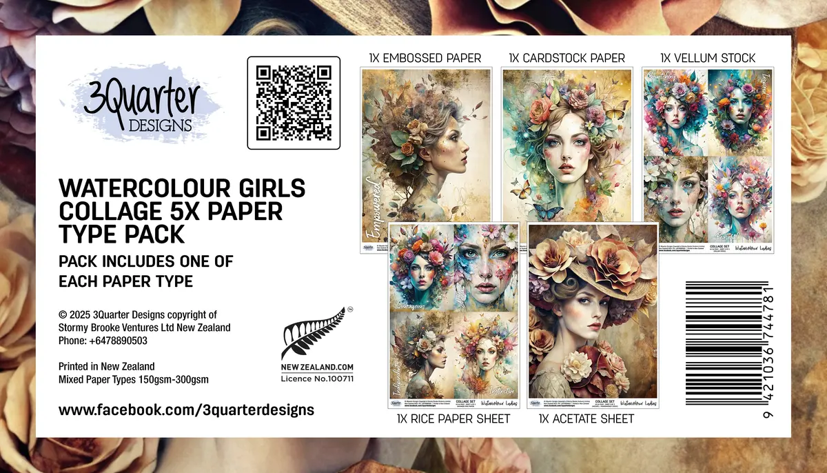 3Quarter Designs Set Of 5 Watercolour Collage Prints - Girls 1