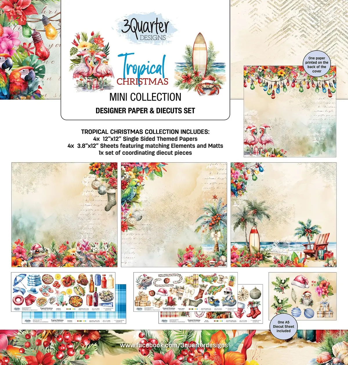 3Quarter Designs Tropical Christmas 12X12 Design Paper & Diecuts Set Mini Collection 1