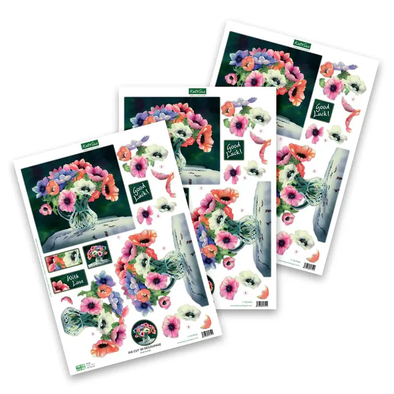 Die Cut Decoupage – Anemones (Pack Of 3) 1