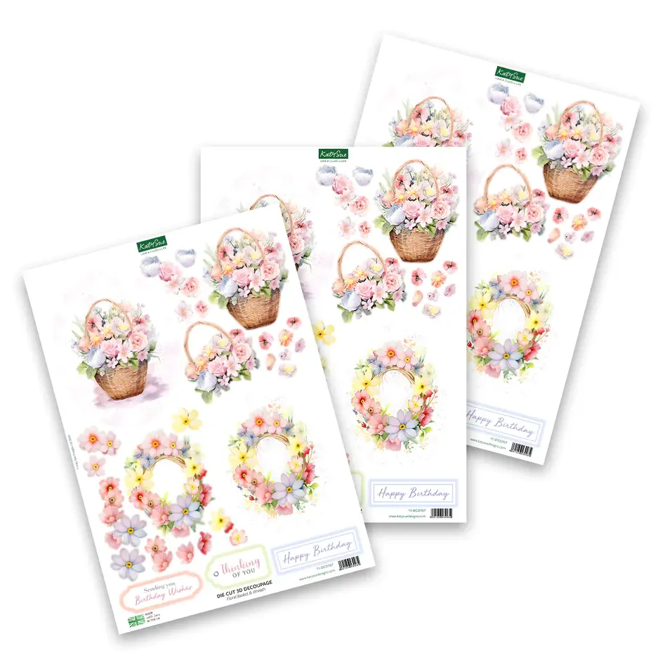 Die Cut Decoupage – Floral Basket & Wreath (Pack Of 3) 1