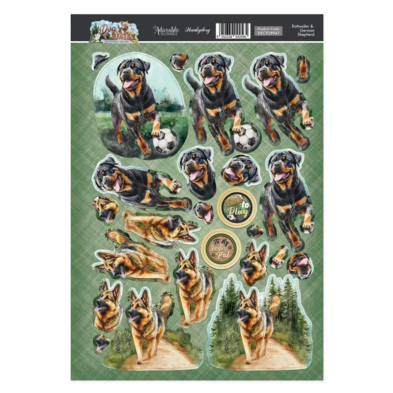 Rottweiler & German Shepherd Decoupage Topper Sheet 1