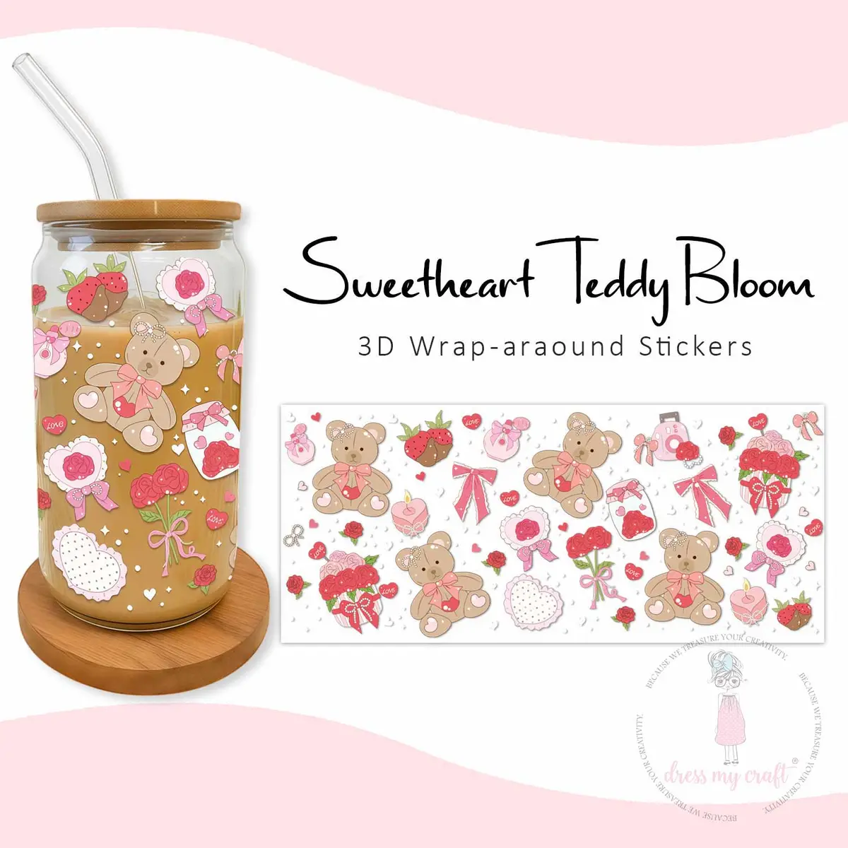 Dress My Craft - Stick N Peel Stickers - Sweetheart Teddy Bloom 1