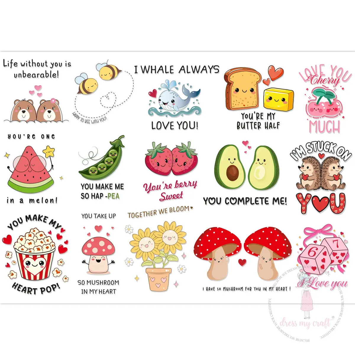 Dress My Craft - Stick N Peel Stickers - Cute Bites & Love 1